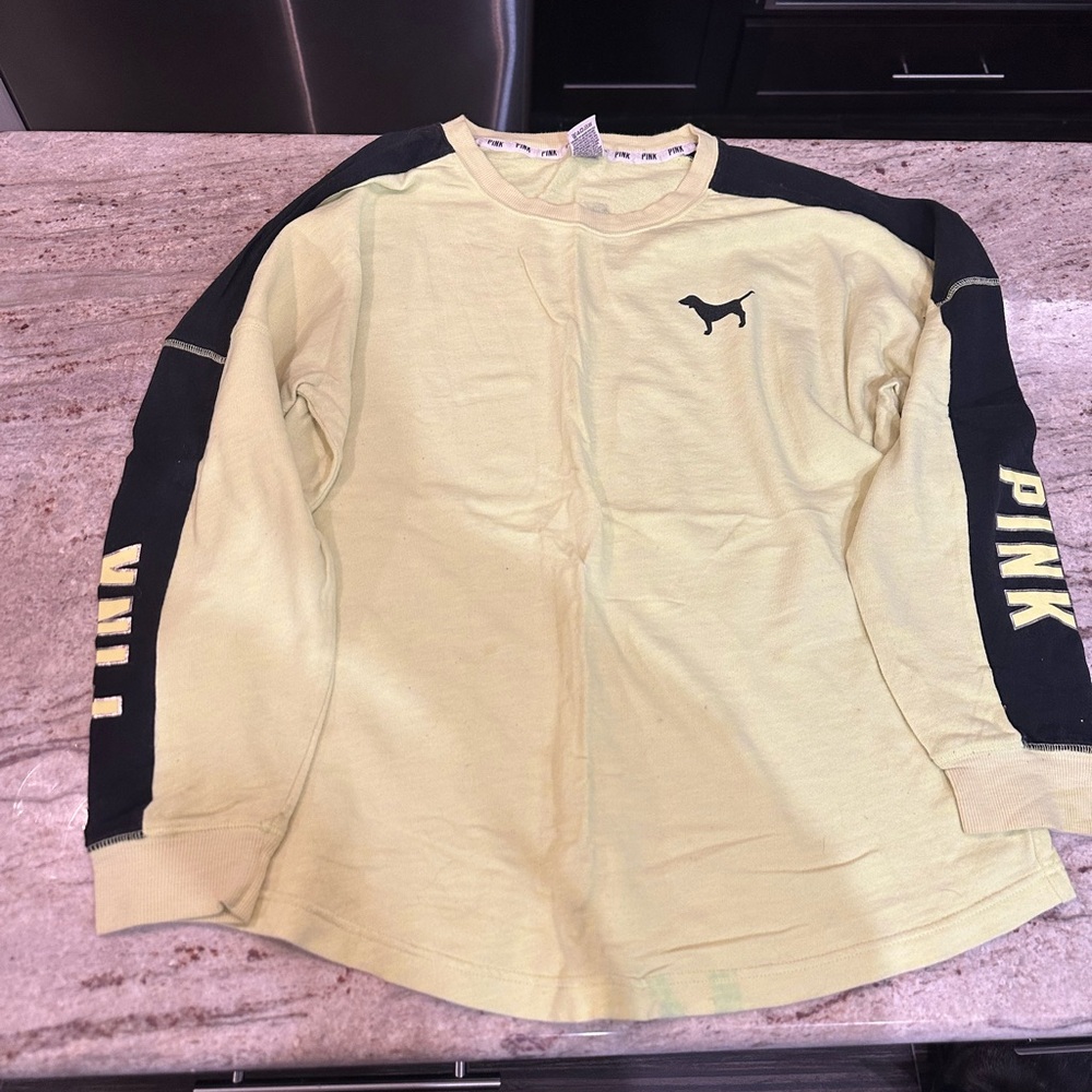 Yellow and Black Long Sleeve Shirt LOVE PINK - Picture 1 of 8